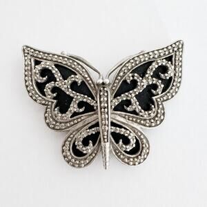 Vintage Butterfly Pendant Sterling 925 Diamond Studded and Black Onyx